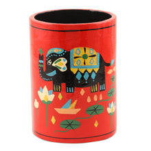 Load image into Gallery viewer, Papier Mache Elephant-Motif Pen Holder - Tale of the River | NOVICA
