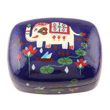 Load image into Gallery viewer, Hand Painted Papier Mache Elephant-Motif Box - Midnight Tale | NOVICA
