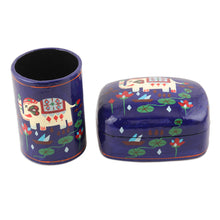 Load image into Gallery viewer, Hand Painted Papier Mache Elephant-Motif Box - Midnight Tale | NOVICA
