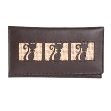 Load image into Gallery viewer, Kitty Cat Jute Trim Brown Leather Wallet - Brown Kitty Cats | NOVICA
