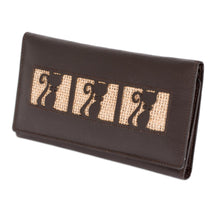 Load image into Gallery viewer, Kitty Cat Jute Trim Brown Leather Wallet - Brown Kitty Cats | NOVICA
