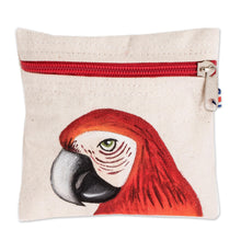 Load image into Gallery viewer, Costa Rican Hand Painted Red Macaw Cotton Coin Purse - Wise Scarlet Macaw | NOVICA
