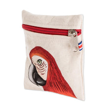 Load image into Gallery viewer, Costa Rican Hand Painted Red Macaw Cotton Coin Purse - Wise Scarlet Macaw | NOVICA
