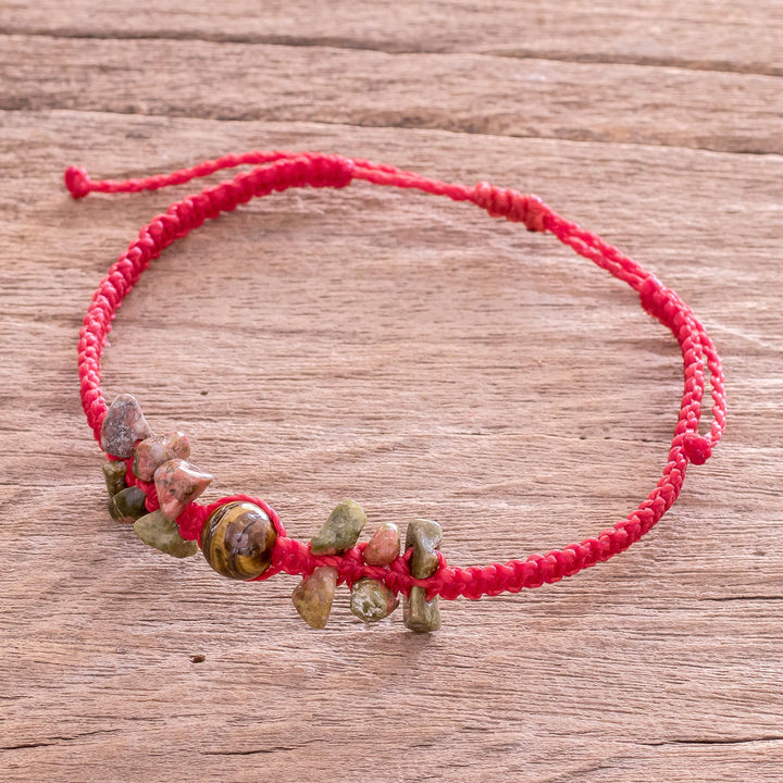 Handmade Tiger's Eye and Unakite Bracelet - Tiger Forest | NOVICA