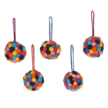 Load image into Gallery viewer, Wool Disco Ball Holiday Ornaments (Set of 5) - Disco Christmas | NOVICA
