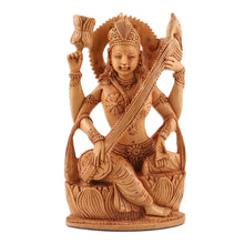 Load image into Gallery viewer, Hand Crafted Kadam Wood Saraswati Sculpture - Saraswati Plays | NOVICA
