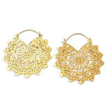 Load image into Gallery viewer, Gold-Plated Brass Mandala Hoop Earrings - Healing Mandala | NOVICA
