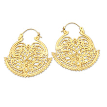 Load image into Gallery viewer, Artisan Made Gold-Plated Brass Hoop Earrings - Swaying Blossoms | NOVICA
