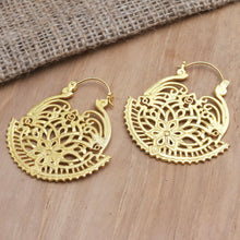 Load image into Gallery viewer, Artisan Made Gold-Plated Brass Hoop Earrings - Swaying Blossoms | NOVICA
