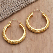 Load image into Gallery viewer, Artisan Crafted Gold-Plated Hoop Earrings from Bali - Admiring Beauty | NOVICA
