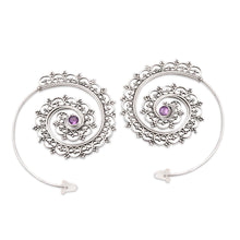 Load image into Gallery viewer, Amethyst and Sterling Silver Drop Earrings from Bali - Eternal Path in Purple | NOVICA
