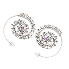 Load image into Gallery viewer, Amethyst and Sterling Silver Drop Earrings from Bali - Eternal Path in Purple | NOVICA
