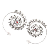 Load image into Gallery viewer, Garnet and Sterling Silver Drop Earrings from Bali - Eternal Path in Red | NOVICA
