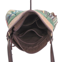 Load image into Gallery viewer, Thai Cotton Patchwork Sling Bag with Leather Strap - Intermission in Green | NOVICA
