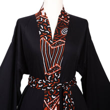 Load image into Gallery viewer, Rayon Robe with Black and Orange Batik Pattern from Java - Orange Elegance | NOVICA
