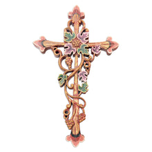 Load image into Gallery viewer, Hand Crafted Suar Wood Cross Relief Panel - Vine Forest | NOVICA

