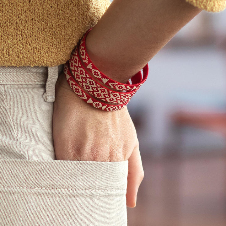 Red and Ivory Cuff Bracelet - Bonfire Blaze | NOVICA