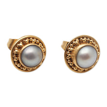 Load image into Gallery viewer, Gold-Plated Cultured Freshwater Pearl Stud Earrings - Wake Me Up | NOVICA
