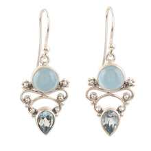 Load image into Gallery viewer, Chalcedony and Blue Topaz Dangle Earrings from India - Glacial | NOVICA
