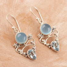 Load image into Gallery viewer, Chalcedony and Blue Topaz Dangle Earrings from India - Glacial | NOVICA
