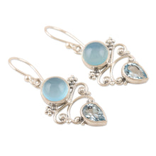 Load image into Gallery viewer, Chalcedony and Blue Topaz Dangle Earrings from India - Glacial | NOVICA
