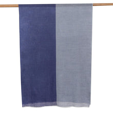 Load image into Gallery viewer, Hand-Woven Blue Wool Shawl from India - Blue Rhapsody | NOVICA
