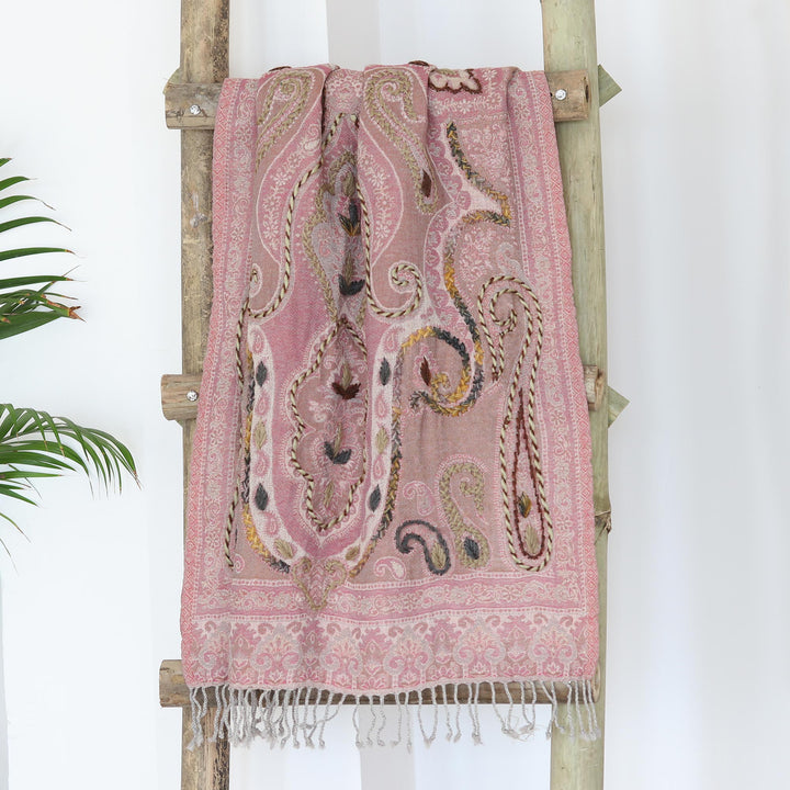 Hand-Embroidered Wool Shawl from India - Passionate Paisley | NOVICA