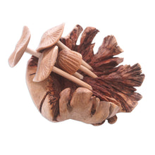 Load image into Gallery viewer, Hand Carved Balinese Mushroom Statuette - Young Mushrooms | NOVICA
