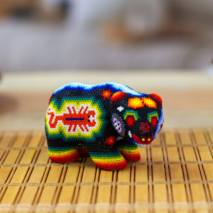 Huichol Beaded Bear Figurine - Scorpion Bear | NOVICA