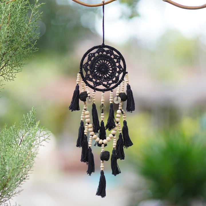 Hand-Crocheted Black Cotton Wall Hanging - Under Wing | NOVICA