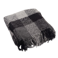 Load image into Gallery viewer, Grey Plaid Alpaca Blend Boucle Throw with Fringe from Peru - Grey Boucle | NOVICA

