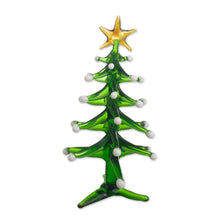 Load image into Gallery viewer, Handcrafted Glass Christmas Tree Statuette - Star on Top | NOVICA
