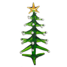 Load image into Gallery viewer, Handcrafted Glass Christmas Tree Statuette - Star on Top | NOVICA
