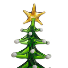 Load image into Gallery viewer, Handcrafted Glass Christmas Tree Statuette - Star on Top | NOVICA
