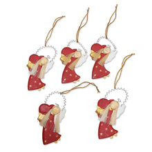 Load image into Gallery viewer, Hand Made Albesia Wood Holiday Ornaments (Set of 5) - Love Delivery in Red | NOVICA
