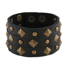 Load image into Gallery viewer, Brass-Studded Leather Cuff Bracelet - Creative Harmony | NOVICA
