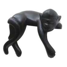 Load image into Gallery viewer, Suar Wood Black Monkey Statuette - Sleeping Monkey in Black | NOVICA
