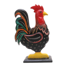 Load image into Gallery viewer, Hand Painted Albesia Wood Rooster Statuette - Brave Rooster | NOVICA
