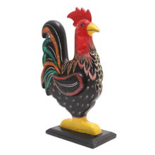Load image into Gallery viewer, Hand Painted Albesia Wood Rooster Statuette - Brave Rooster | NOVICA
