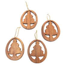 Load image into Gallery viewer, Tree Motif Christmas Ornaments (Set of 4) - Christmas Tree Silhouette | NOVICA
