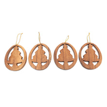Load image into Gallery viewer, Tree Motif Christmas Ornaments (Set of 4) - Christmas Tree Silhouette | NOVICA

