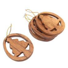 Load image into Gallery viewer, Tree Motif Christmas Ornaments (Set of 4) - Christmas Tree Silhouette | NOVICA

