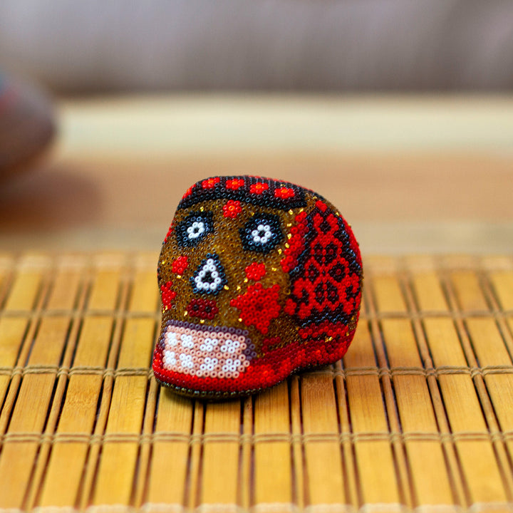 Small Red Huichol Skull - Red Scorpion | NOVICA