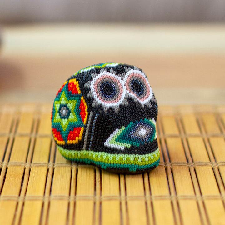 Artisan Crafted Huichol Skull Sculpture - Sierra Stars | NOVICA