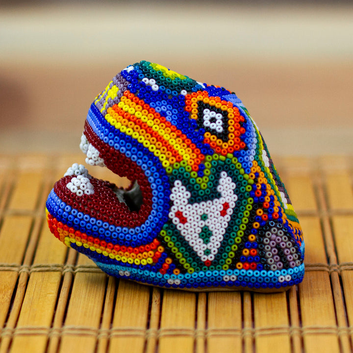 Beaded Wixárika or Huichol Jaguar Head from Jalisco Mexico - Jaguar Rising | NOVICA