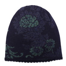 Load image into Gallery viewer, Floral 100% Alpaca Hat in Blue - Blue Dream Garden | NOVICA
