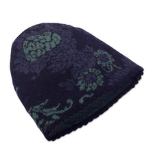 Load image into Gallery viewer, Floral 100% Alpaca Hat in Blue - Blue Dream Garden | NOVICA
