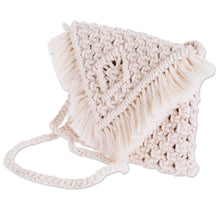 Load image into Gallery viewer, Cotton Macrame Shoulder Bag With Cotton Lining - Mini Macrame Diamonds | NOVICA
