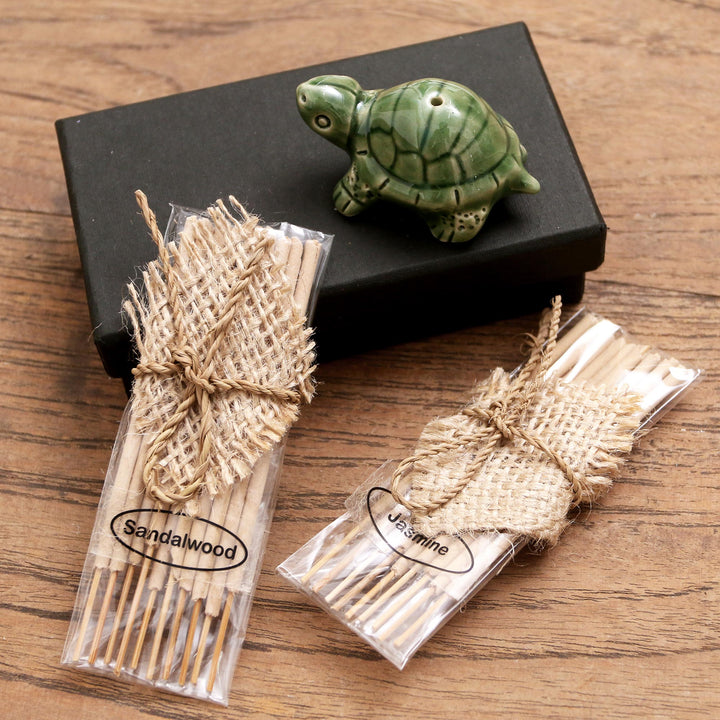 Ceramic Incense Set with Turtle Motif - Balinese Turtle | NOVICA