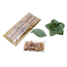 Load image into Gallery viewer, Ceramic Incense Set with Leaf Motif - Scented Frangipani | NOVICA

